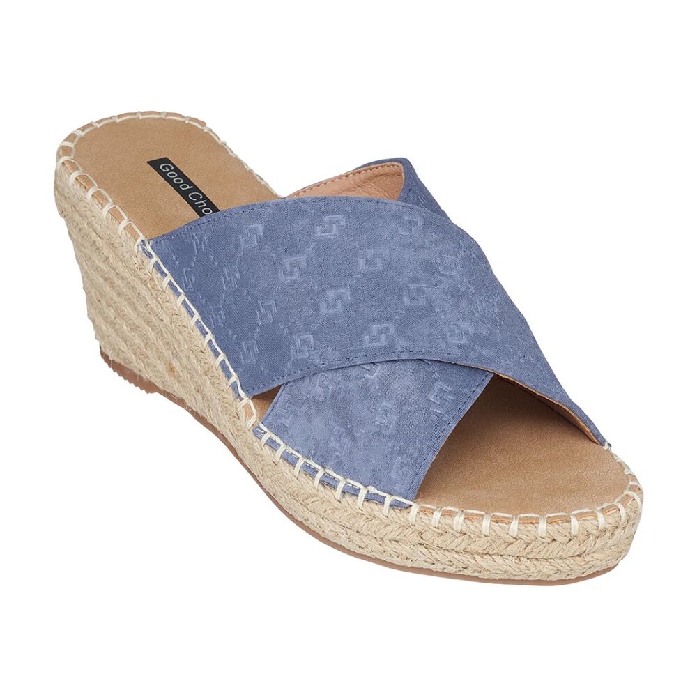 GC Shoes Darline Cross Strap Espadrille Comfort Slide Wedge Sandals - BLUE - 8.5